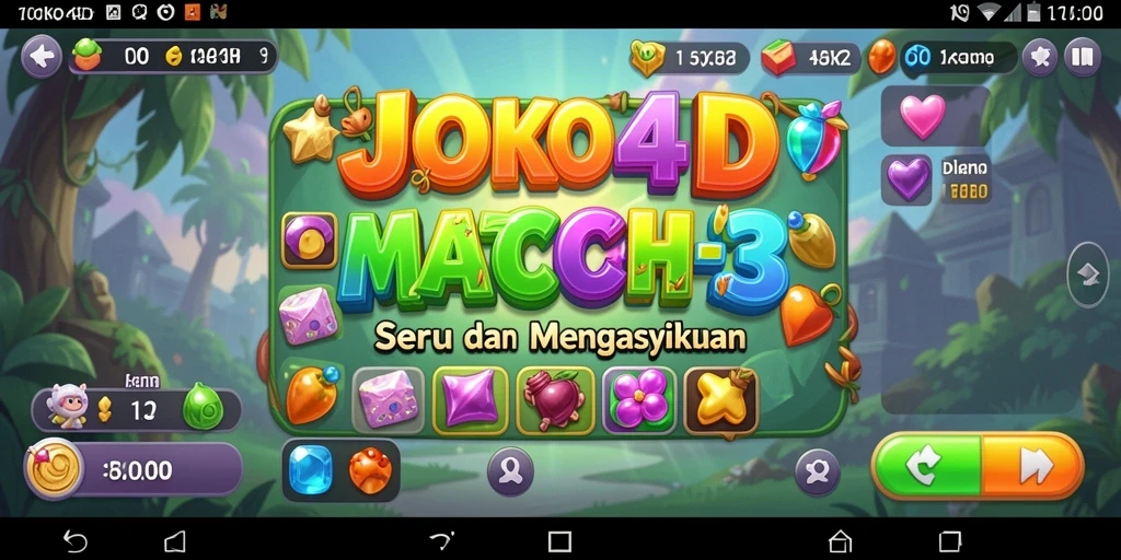Gameplay JOKO4D menampilkan tantangan Match-3 yang seru.