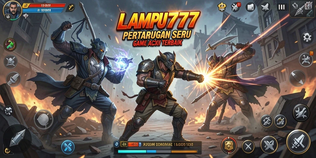 Tampilan gameplay seru dalam LAMPU777 dengan pertarungan dramatis.