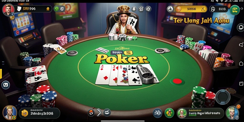Tampilan gameplay poker yang mendebarkan dan interaktif.